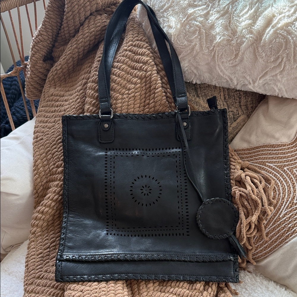 Elegant Black Leather Soleil Tote Bag by Latico